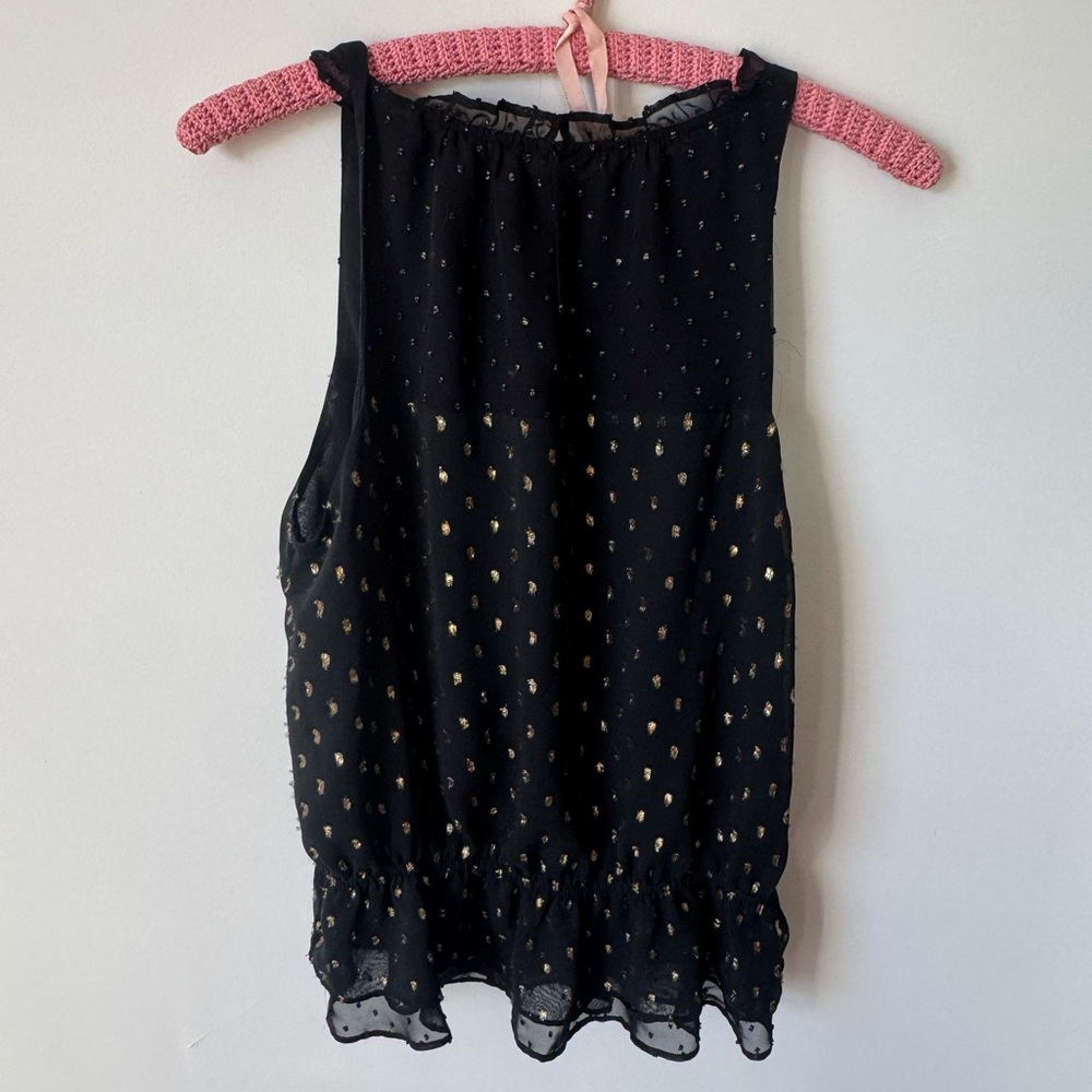 White House Black Market Black Sleeveless Chiffon Tank with Gold Dot Accents